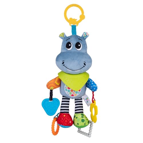 Balibazoo Hippo Hanging Baby Activity Toy – Soft Plush Sensory Toy with 3 BPA-Free Silicone Teethers, Crinkle Ears & Hidden Bell | Clip for Stroller and Car Seat | Developmental Toy 0-24M | Gift by Balibazoo - Used condition - US$17.89