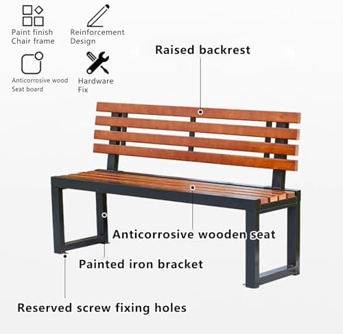Two-Person Colored Slats Outdoor Bench - Solid Wood & Stainless Steel Frame, 59in Garden Seating for Patio, Porch, Poolside, Balcony - Stylish and Durable (Black)