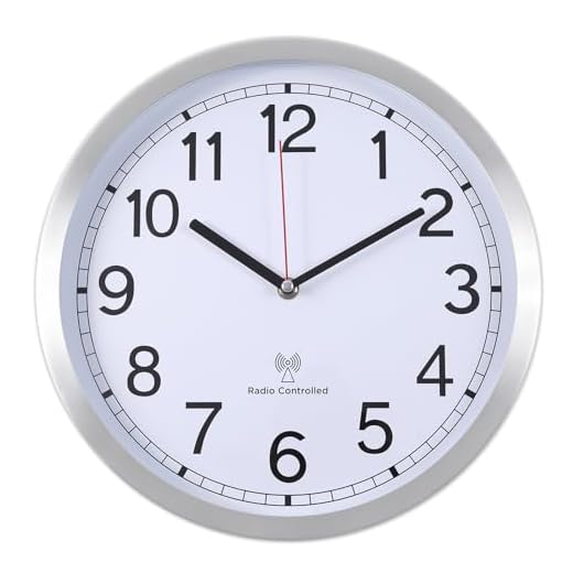 Atomic Analog Wall Clock, 12Inch Radio Controlled Sets Automatically Wall Clock, Aluminum Frame Wall Clock Decorative for Home Kitchen Living Room Bedroom Office School