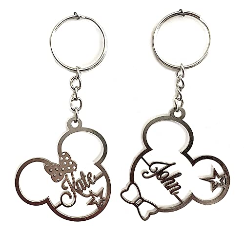 Personalized Mickey Mouse Keychain Minnie Mouse Keyring Disney Theme Charm Custom Name Gift Stainless Steel Key Chain Cartoon Gift for Kids Mickey Ears Key Ring Accessory Birthday Present Anniversary