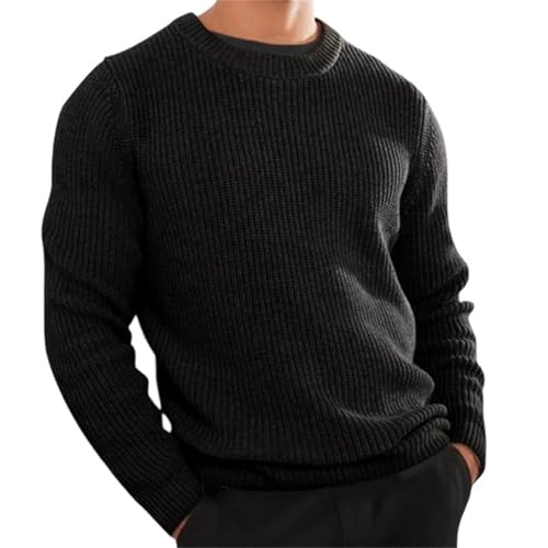 Mens Spring Long Sleeve Sweaters Solid Color Crew Neck Sweaters Knitwewar Loose Pullovers