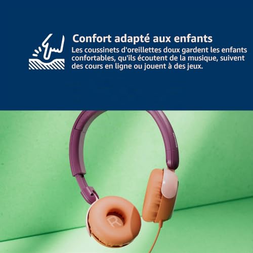 PHILIPS TAK2000MP Casque Supra-auriculaire Pliable pour Enfants de la série 2000 - Volume limité, Partage Audio, câble 3,5 mm et USB-C Inclus - Violet Magenta