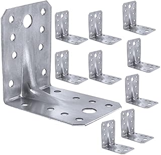 Pack of 10pcs Angle Brackets, Heavy Duty L Corner Braces Plates for Wooden, Wall and Metal Steel Sheet Weatherproof Galvanised Z275 Load 265kg 2,75"x 2,75"x 2,17"x 0,06" (70 x 70 x 55 x 1,5mm)