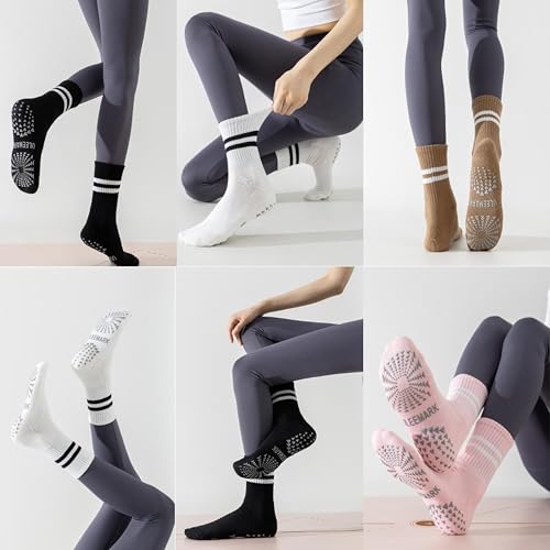 ULEEMARK Womens Pilates Non slip Yoga Socks Dance Gym Exercise Ankle Socks 5