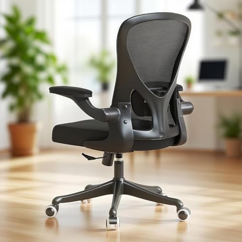 Ergonomic Office Chair with Adjustable Lumbar Support & Flip-Up Armrests - High Back Computer Desk Chair with Thickened Seat Cushion, Rolling Wheels for Home/Office Study Work (01Blcak)