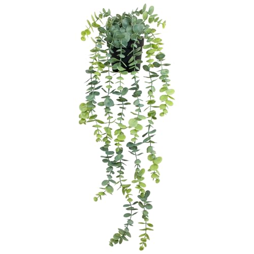 LOYWREE Fake Hanging Eucalyptus Plants Small Potted Long Vine Plants Indoor for Vintage Boho Farmhouse Bathroom Office Desk Wall Shelf Room Aesthetic Decor (Black Pot)