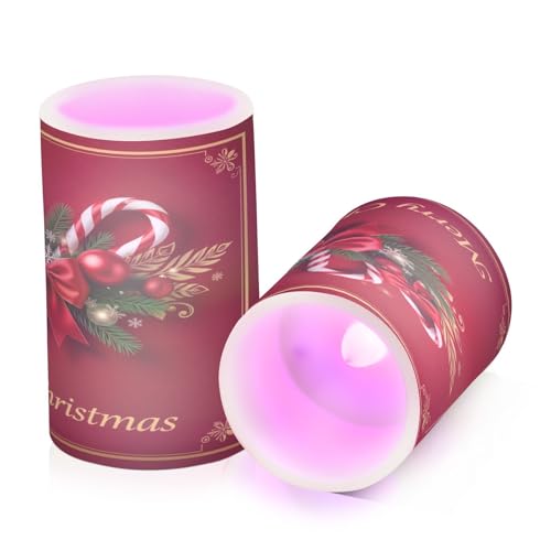 Image of Kcldeci Flameless Candles Xmas with Candy Cane Battery Operated Candles Exquisite Pack of 2 Outdoor Indoor with Remotes Wedding Decor