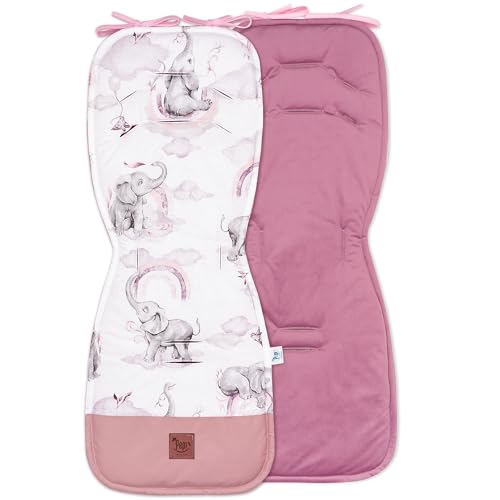 Pepi Beidseitig Sitzauflage Kinderwagen 33 x 85 cm - Sitzauflage Buggy 100% Baumwolle - Kinderwagen Einlage 6 Löcher für Sicherheitsgurte - Kinderwagen Sitzauflage Eledreams Pink mit Samt
