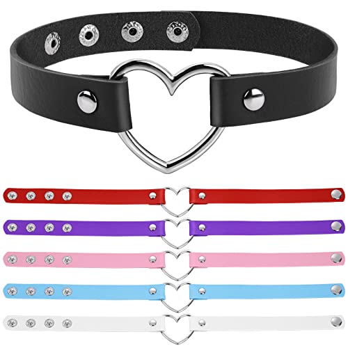 Love Heart Leather Choker 6Pcs Adjustable Punk Pu Necklace Goth Choker Soft Collar Chain For Women Girls Christmas Halloween Costume #TOP2