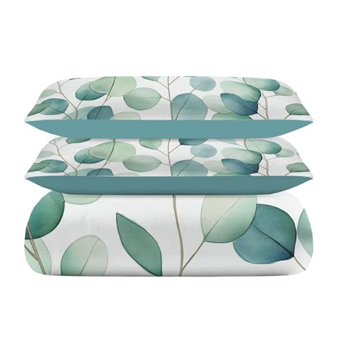Housse de couette zippée turquoise motif eucalyptus en microfibre durable - 6