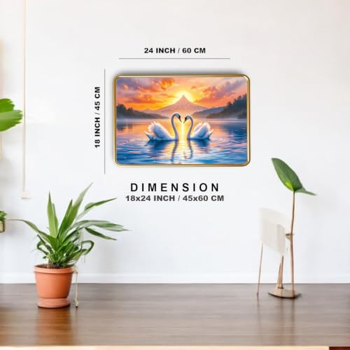Image of Vastu Swan Pair Photo Frame, Gold, Slim, Sparkle Coated Lamination, for Living Room and Office, 18x24 Inch 53005