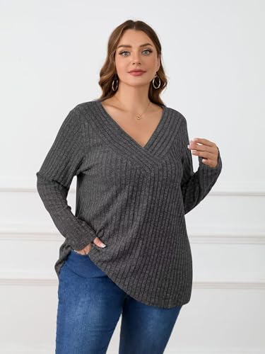 Image of BELAROI Womens Plus Size Sweaters V Neck Fall Tunic Top Pullover Shirts