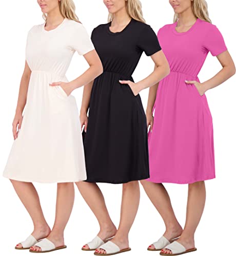 3 Pack: Womens Dress Summer Dresses For Women Spring Elastic Waist Maxi Midi Short Sleeve Outfits Casual Bodycon Sun Sundress Semi Formal Flowy Mini Soft Fashion Trendy Comfy Date Wedding - Set 1, Xxl #TOP9
