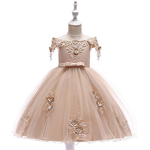 LAUKEXIN Embroidery Bead 3D Flower Girl Dress Tulle Lace Formal Party Baby Dress 3M-9T Champagne