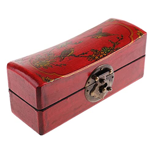 BALLVIC Boîte à bijoux antique en bois - Style chinois rétro - Accessoires faits à la main - Rouge Cover