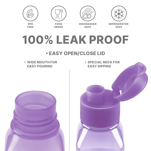 Bulk Set of 16 Multicolor 10oz Water Bottles for Kids and Adults - Leak Proof With Carry Strap - Square Reusable for Juice, Drinks - BPA-Free Dishwasher-Safe - Image 4