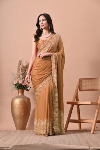Image of MIRCHI FASHION Women Saree | Chiffon Chevron Zig Zag Printed Office Wear Sari with Blouse