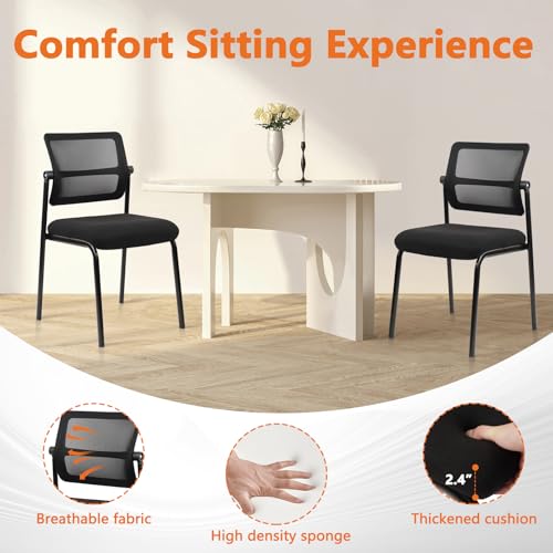 Image of CLATINA Stacking Armless Office Chair with Adjustable Backrest, Stackable Mesh Guest Reception Desk Chairs with Ergonomic Lumbar Support for Conference Waiting Room Lobby Side School, Black, 8 Pack