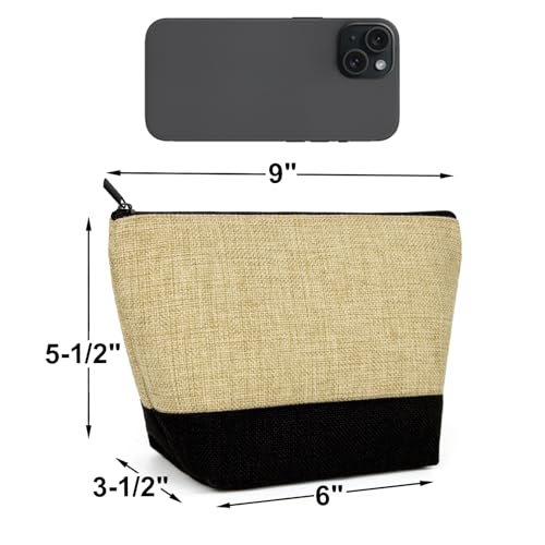 Image of Muka 6 Pack Burlap Makeup Bag, Two Tone Gusseted Cosmetic Case, 9 x 5-1 /2 x 3-1 /2 Inch