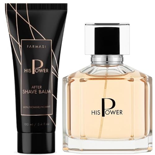 FARMASi Set: His Power Aftershave Balm, 100ml/3.38flOz & His Power Eau de Parfum for Men, 100ml/3.38flOz - Soothing, Hydrating, Long-Lasting Fragrance, Masculine Scent, Daily Use, Grooming Set