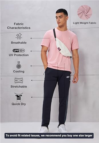Image of TECHNOSPORT Men's Slim Fit Solid Crew Neck T-Shirt, Cotflex Quick Dry Wrinkle Resistant Polyester Sports Tee for Gym, Running, Training, Sports
