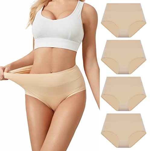 Serisimple Bamboo Women Luxury Underwear Silky Comfy Ultra Soft Briefs Breathable Stretch High&Mid Waist Panties 4 Pack (L, High-Skin) #TOP18