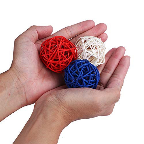 18 Pcs Red White And Blue Rattan Balls Decorative, 4Th Of July Wicker Balls Decorative For 4Th Of July Decoration Home Decor Diy Vase Bowl Filler Ornament Wedding Table Decoration, 2 Inch #TOP3