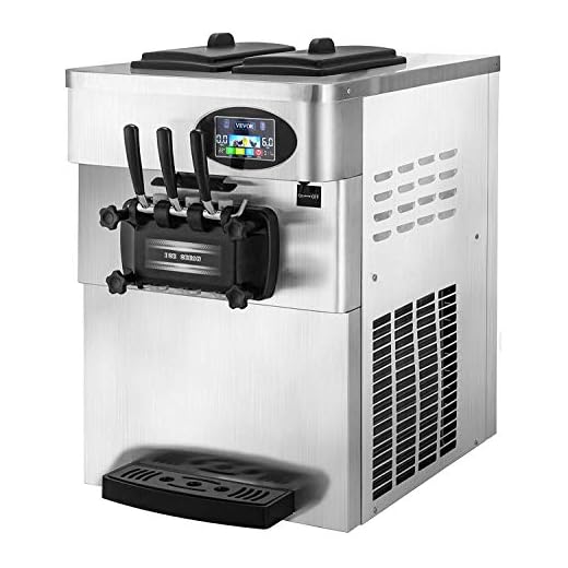 VEVOR 2200W Commercial Soft Ice Cream Machine 3 Flavors 5.3 to 7.4Gallons per Hour PreCooling at Night Auto Clean LCD Panel for Restaurants Snack Bar, Silver