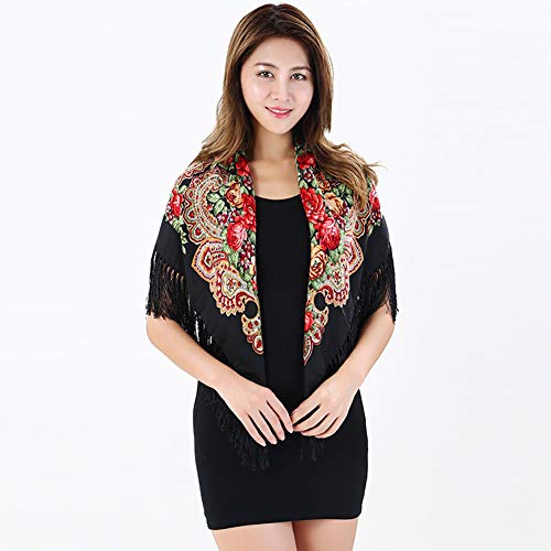 Tassel Scarf Cotton Large Square Shawl and Wraps,Versatile Gift Fringe Boho Shawl,43"×43"3