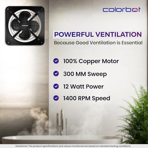 Image of Colorbot Exoz BLDC Metal Exhaust Fan 300mm (12 inches) for Kitchen | 12W | Energy Efficient | Easy Installation | 100% Copper Motor | 3 Years Warranty (Charcoal Black) (New Launch)