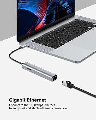 Usb C Multiport Adapter Hub, Macbook Pro/Air 2022 Usb Adapter, Aluminum Type C Hub For Macbook M2 M1, Ipad Pro, Xps, And More, With Usb 3.0, Hdmi, Gigabit Ethernet And Sd/Micro Card Reader #TOP4
