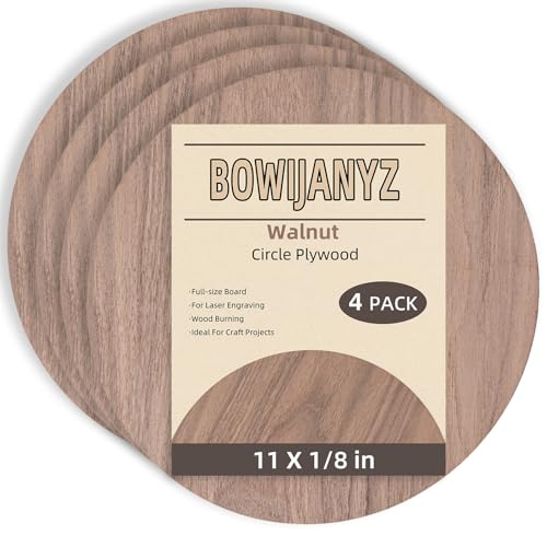 Brown Walnut Plywood Circles for Crafts 4 Pack 11x1/8 inch Unfinished Wood Rounds for DIY Crafts Wood Burning Painting Writing Engraving Carving and Home Decoration