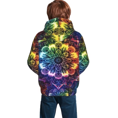 Neon Rainbow Mandala Hoodie Youth Hooded Sweatshirt 3D Digital Printed With Pockets Tops2
