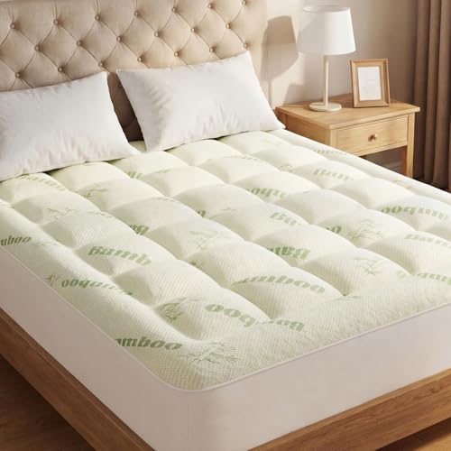 OLIXIS Full Bamboo Viscose Mattress Topper Cooling Breathable Bed Pad
