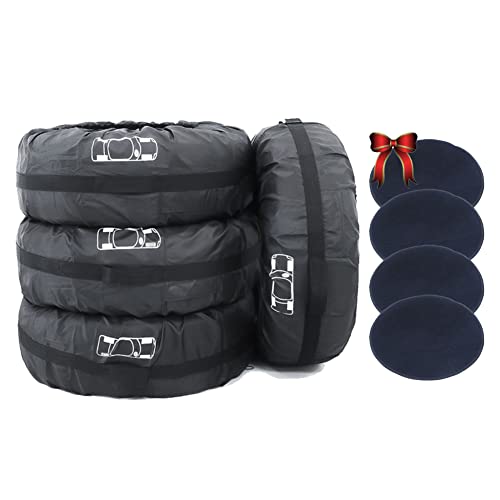 Image of Spare Tire Cover Set of 4 Waterproof with Handle Wheel Storage Bag for SUV Truck Camper Trailer RV Wheel Protector Cover with 4pcs Wheel Felt