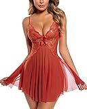 ADSEXY Sexy Dessous Damen Spitze Unterwäsche Tiefes V Vorne öffnen Umstandsmode Negligee Babydoll Unregelmäßiger Rock Kleid Set Reizwäsche Nachtwäsche mit Tanga Lingerie Sleepwear Nachthemd