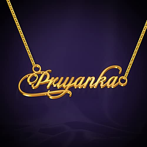 Image of Priyanka Cursive Gold & Silver Name Pendant Necklace, Best Jewelry Gift for Girls.