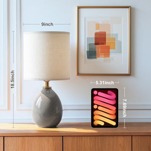 Image of Dawnwake 18.5 inch Table Lamp Set of 2 for Living Room Bedroom, Bedside Lamps for Night Stands, Desk Nightstand Lamp Dimmable, Modern Linen Cream Ceramic Lamps (Grey)