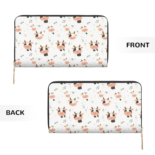 Cow Cute Print Wallet Women Men, Long PU Leather Wallets for Women, Cute Womens Travel Wallet Purse Pouch with Zipper Pocket2