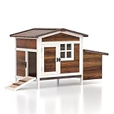GOJOOASIS Chicken Coop for 2 Chickens Outdoor Rabbit Hutch Chicken House Cage with Ramp & Nesting Box for Small Animals (Brown)