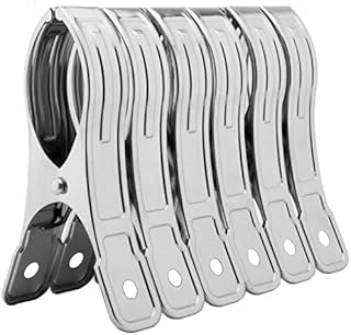 6 Pcs Large Stainless Steel Beach Towel Clips, 12cm Silver Laundry Clip Clothes Pegs for Sunbeds Sun Loungers, Blankets, Pool Chairs, Cruise Keep Your Towel from Blowing Away