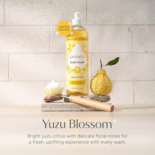 Image of Puracy Natural Dish Soap - Skin-Softening Dishwashing Soap, Non-Toxic Dish Soap, Organic Liquid Dishwashing Detergent Soap, Coconut-Derived Cleanser (Yuzu Blossom, 16 fl oz, 3 Pack)