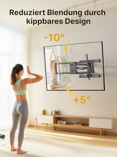 monTEK Vollbewegliche TV Wandhalterung für 43-95 Zoll Fernseher bis zu 60kg, TV Wandhalterung Schwenkbar mit Doppelten Gelenkarmen, Neigbare Wandhalterung Fernseher, Max. VESA 800x400 mm – Bild 3