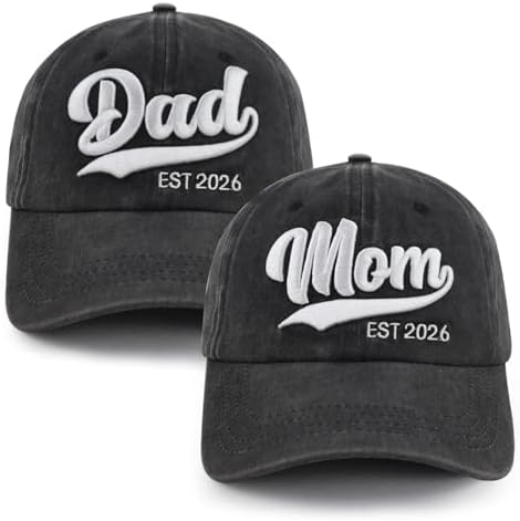 New Parents Gifts for Couples, Mom and Dad Est 2026 Hat, Adjustable Cotton 3D Embroidered New Mother and Father Baseball Cap, Mothers Fathers Day Birthday Gift for Daddy Mommy to Be,First Time Moms