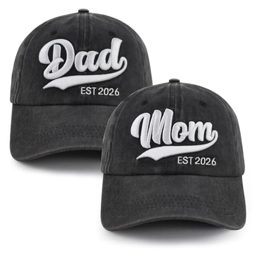 New Parents Gifts for Couples, Mom and Dad Est 2026 Hat, Adjustable Cotton 3D Embroidered New Mother and Father Baseball Cap, Mothers Fathers Day Birthday Gift for Daddy Mommy to Be,First Time Moms