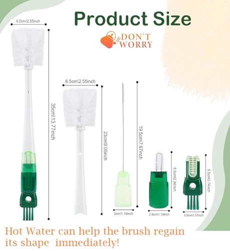 Image of 5 in 1 Bottle Cleaner Brush with 14 Inch Long Handle Washing Bottle Cleaning Brushes for Narrow Neck Water Bottles Tumblers Straws Coffee Mugs Sport Bottles Flasks and Thermos Lid Cup Brush