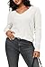 Arach&Cloz Women's Fall Tops 2025 Fashion Trendy V Neck Long Sleeve Shirts Dressy Blouses Knitted Casual Pullover Sweater Ladies Clothes Teacher Outfits Off White L
