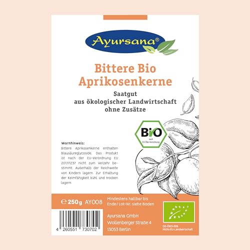 Ayursana Bittere Aprikosenkerne - Saatgut - Sehr hoher Amygdalin-Anteil - Schadstoffgeprüft im deutschen Labor - Bio-Qualität