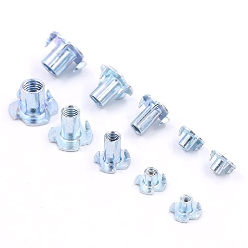 Hilitchi 105-Pcs M4 5 6 8 10 Zinc Plated Steel T Nuts Four Claw Nuts Assortment Kit For Wood Rock Climbing Holds Cabinetry Furniture #TOP4