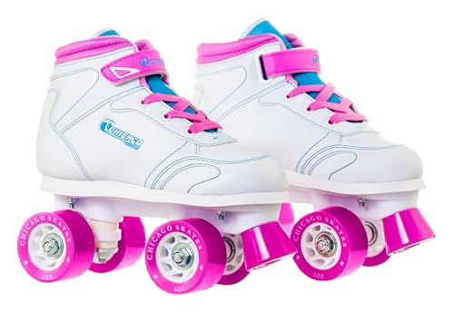 Chicago Sidewalk Roller Skates – Durable, Top Performance Indoor/Outdoor Use Skate Shoes for Girls & Boys, High-Top Boot Safety Youth Quad Skates, 60mm PU Wheels, Adjustable Chassis & Trucks